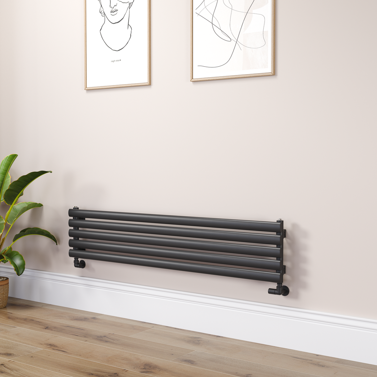 Sorrento Linea Black Oval Designer Radiator 295x1400mm Single Panel 1659 BTU - Horizontal Bars