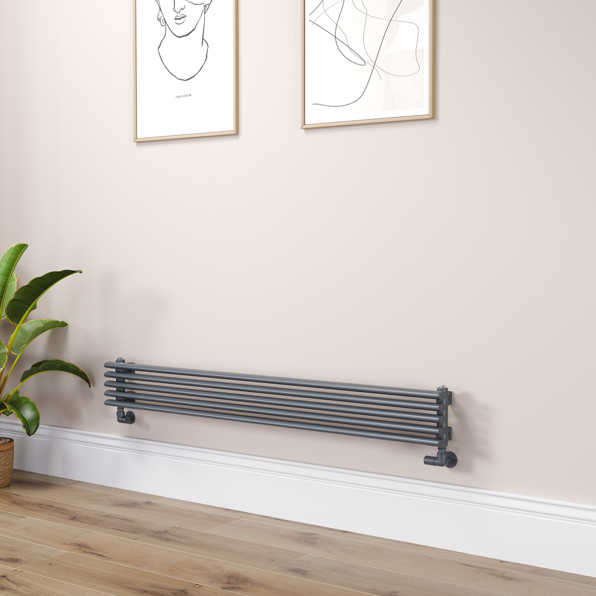 Ventura Linea Anthracite Oval Unique Designer Radiator 175x1400mm Single Panel 1348 BTU - Horizontal Bars