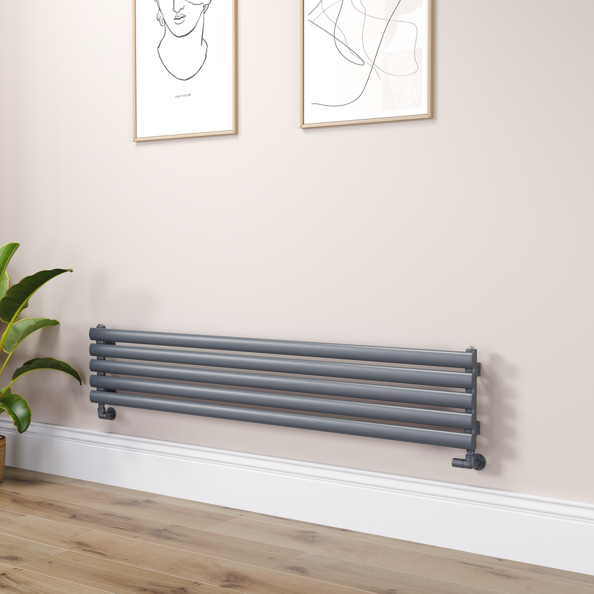 Sorrento Linea Anthracite Oval Designer Radiator 295x1600mm Single Panel 1891 BTU - Horizontal Bars