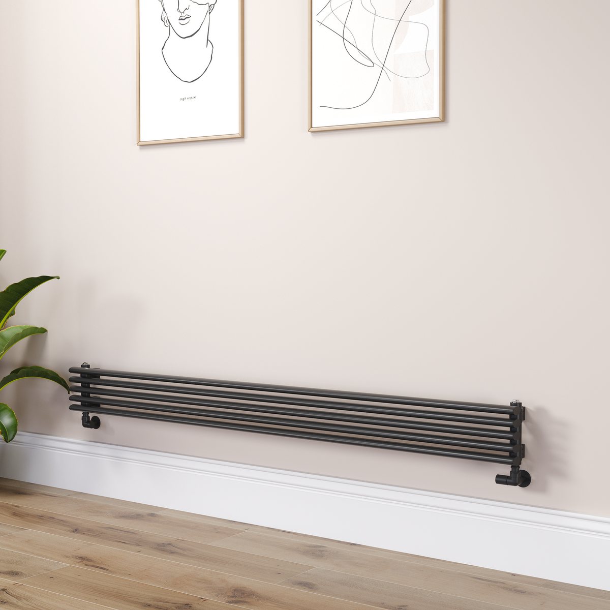 Ventura Linea Black Oval Unique Designer Radiator 175x1800mm Single Panel 1754 BTU - Horizontal Bars