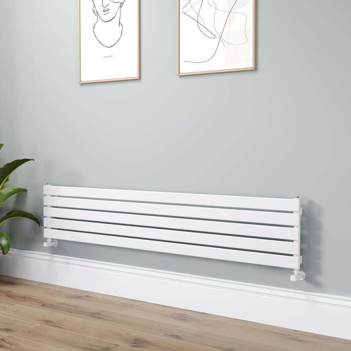 Riace Linea White Flat Designer Radiator 350x1800mm Single Panel 2372 BTU - Horizontal Bars
