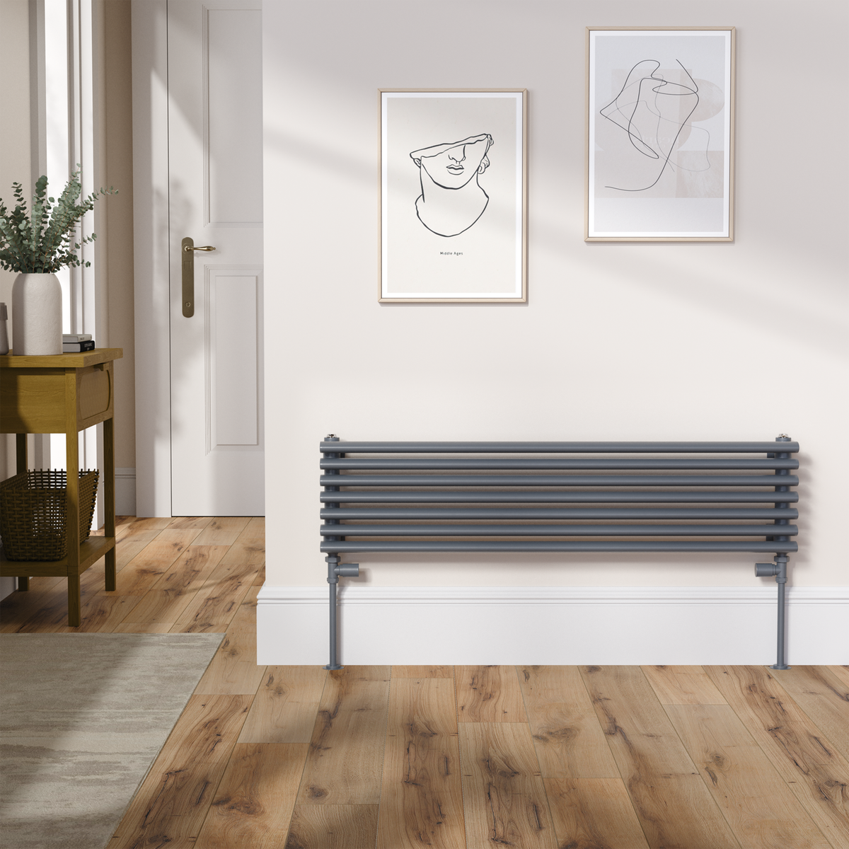 Ventura Linea Anthracite Oval Unique Designer Radiator 245x1000mm Single Panel 1242 BTU - Horizontal Bars