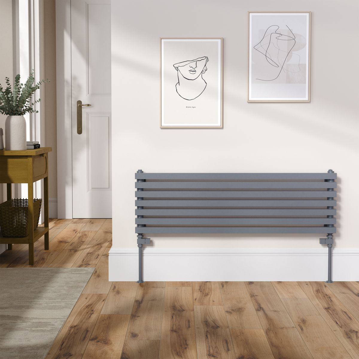 Ravello Linea Anthracite Square Designer Radiator 315x1000mm Single Panel 1502 BTU - Horizontal Bars