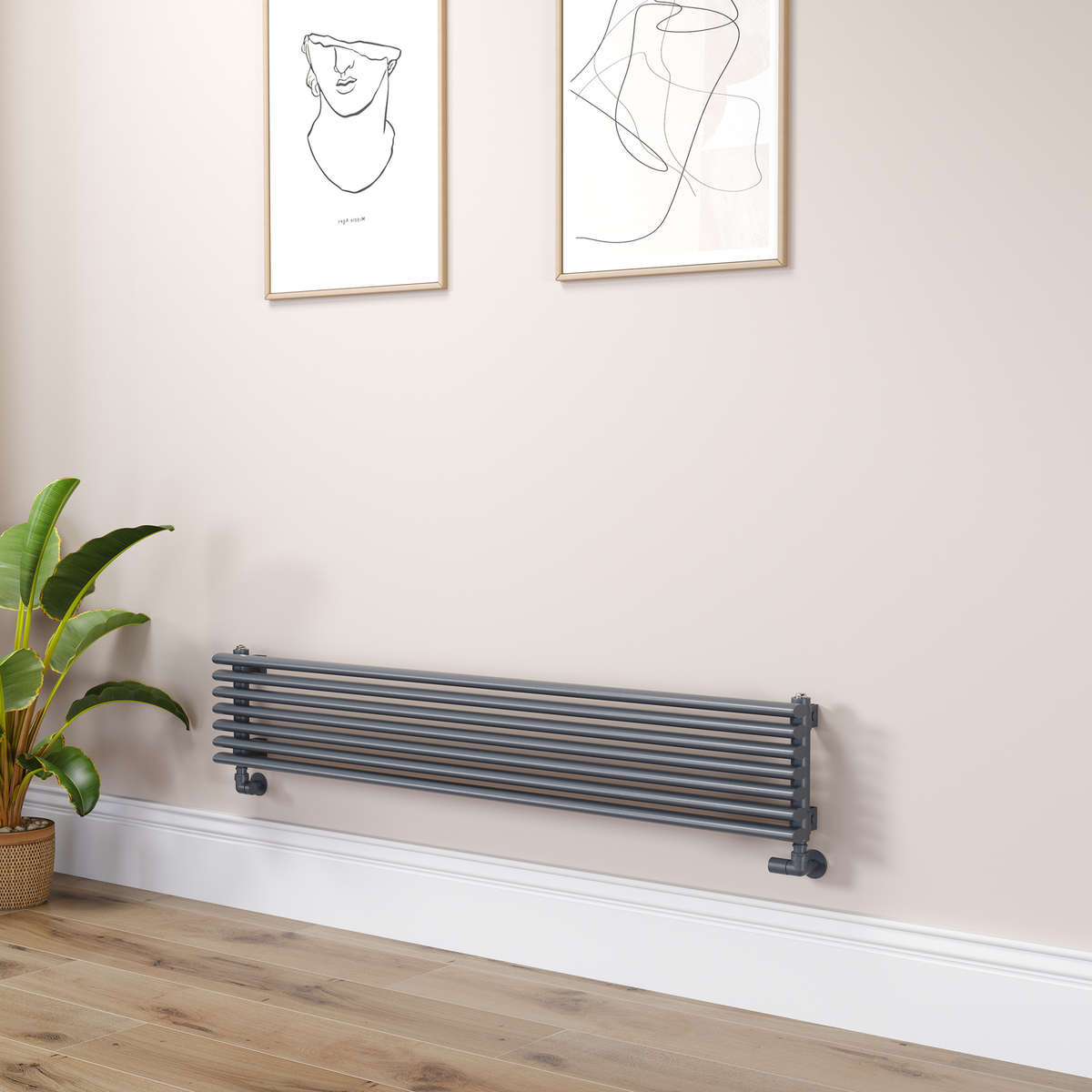 Ventura Linea Anthracite Oval Unique Designer Radiator 245x1400mm Single Panel 1860 BTU - Horizontal Bars
