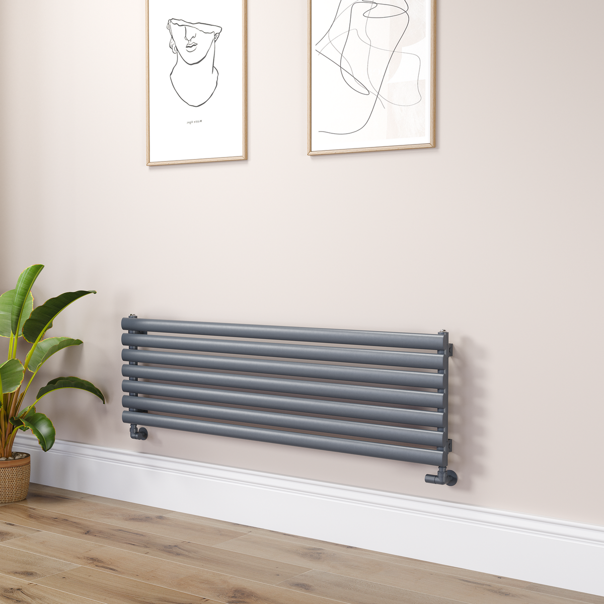 Sorrento Linea Anthracite Oval Designer Radiator 413x1400mm Single Panel 2321 BTU - Horizontal Bars