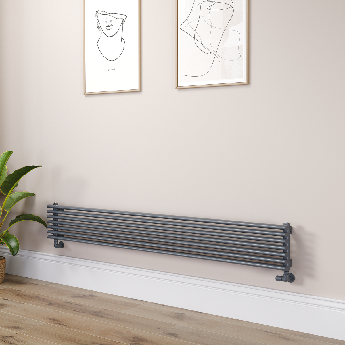 Ventura Linea Anthracite Oval Unique Designer Radiator 245x1800mm Single Panel 2478 BTU - Horizontal Bars