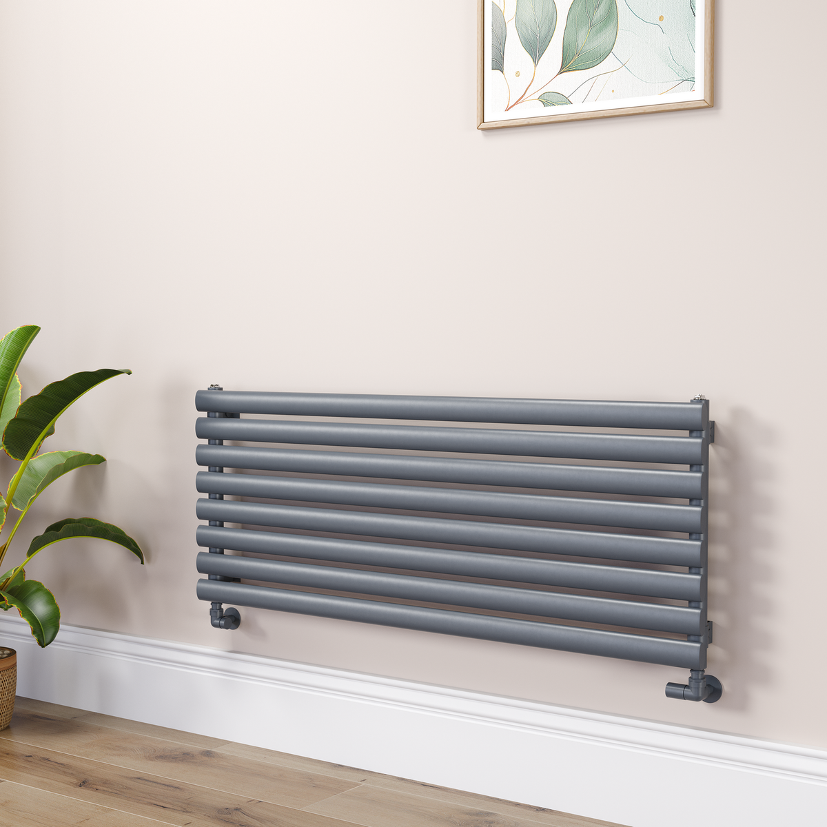 Sorrento Linea Anthracite Oval Designer Radiator 472x1200mm Single Panel 2294 BTU - Horizontal Bars