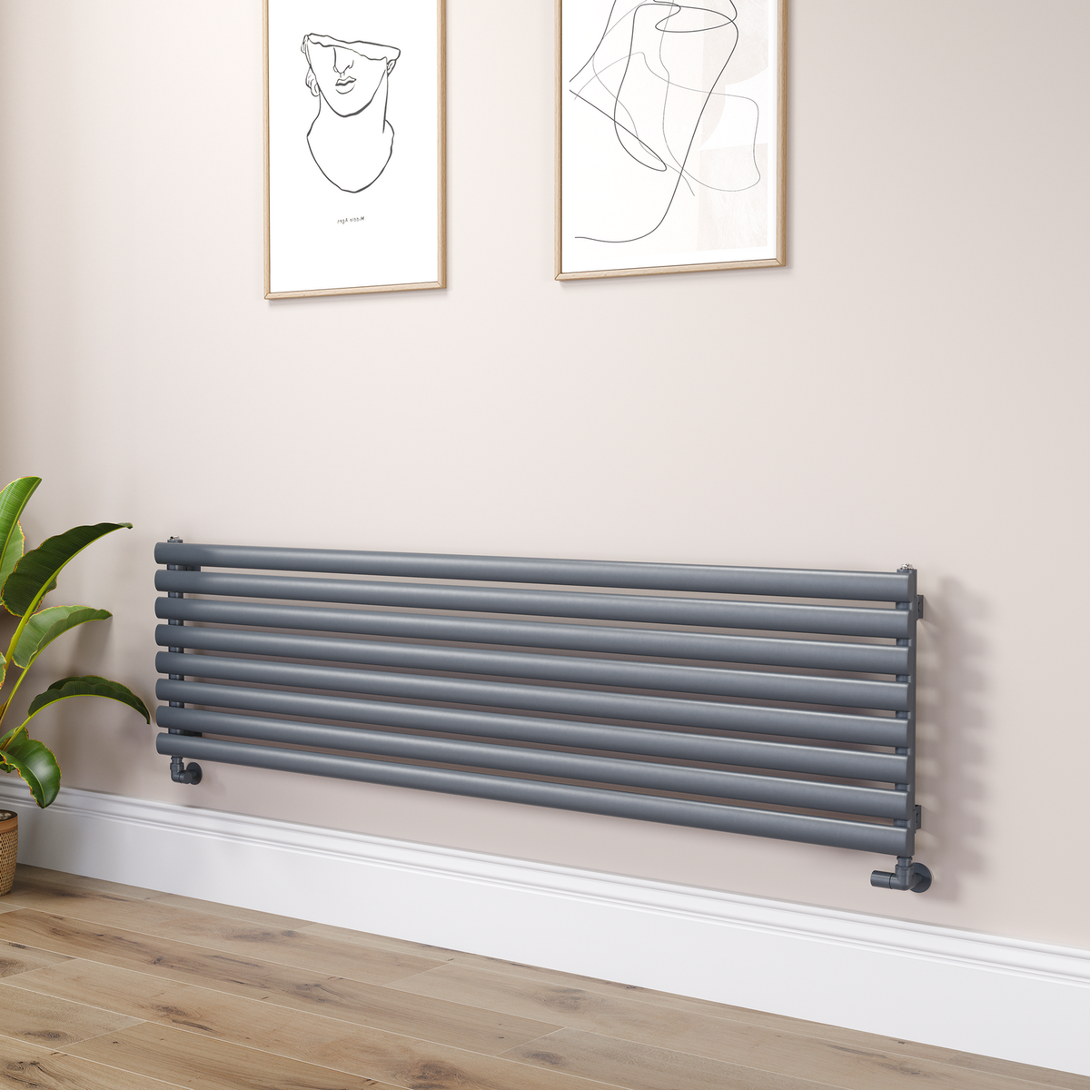 Sorrento Linea Anthracite Oval Designer Radiator 472x1800mm Single Panel 3403 BTU - Horizontal Bars