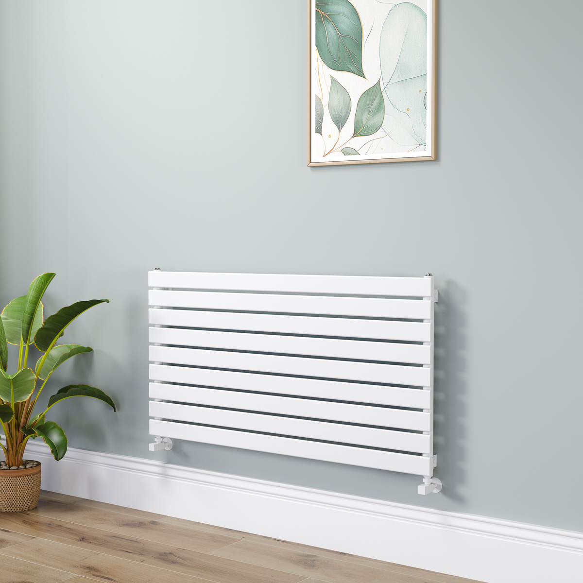 Riace Linea White Flat Designer Radiator 630x1200mm Single Panel 2881 BTU - Horizontal Bars