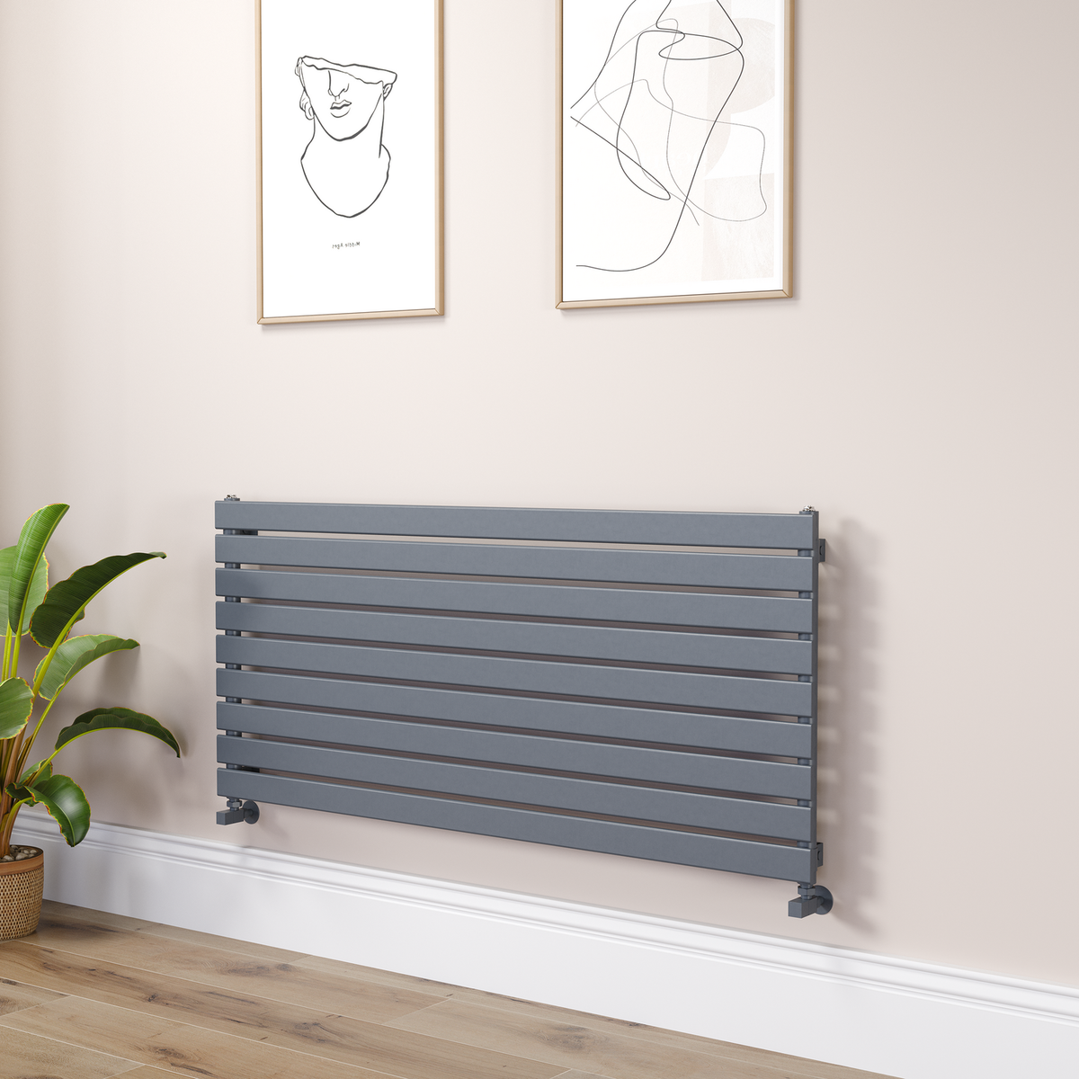 Riace Linea Anthracite Flat Designer Radiator 630x1400mm Single Panel 3331 BTU - Horizontal Bars
