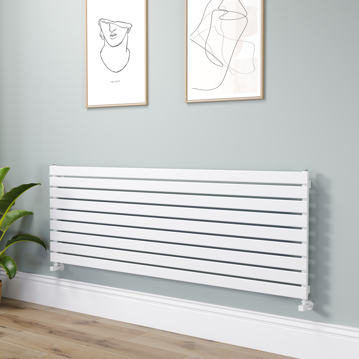Riace Linea White Flat Designer Radiator 630x1800mm Single Panel 4266 BTU - Horizontal Bars