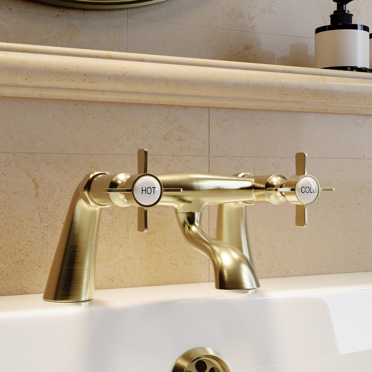 Brushed Brass Traditional Bath Filler - Ripley