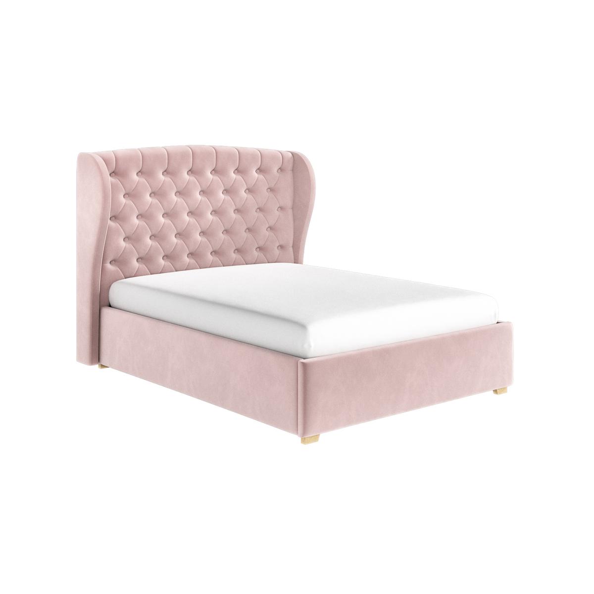 Pink Velvet Double Ottoman Bed with Winged Chesterfield Headboard - Safina