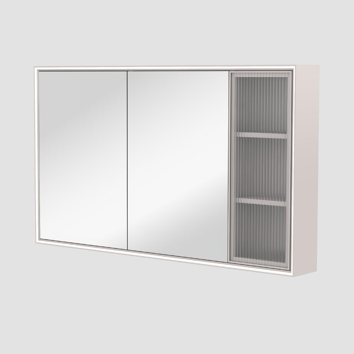 Triple Door Beige Bathroom Mirror Cabinet with Lights Demister & Shaver Socket 1200 x 700mm- Sidra