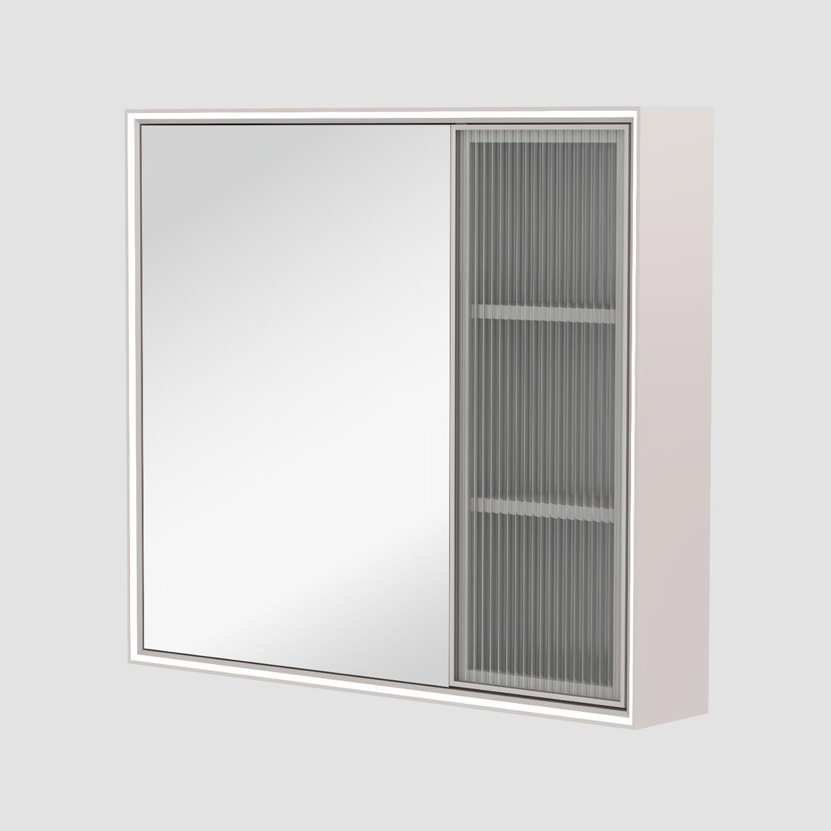 Double Door Beige Bathroom Mirror Cabinet with Lights Demister & Shaver Socket 780 x 700mm- Sidra