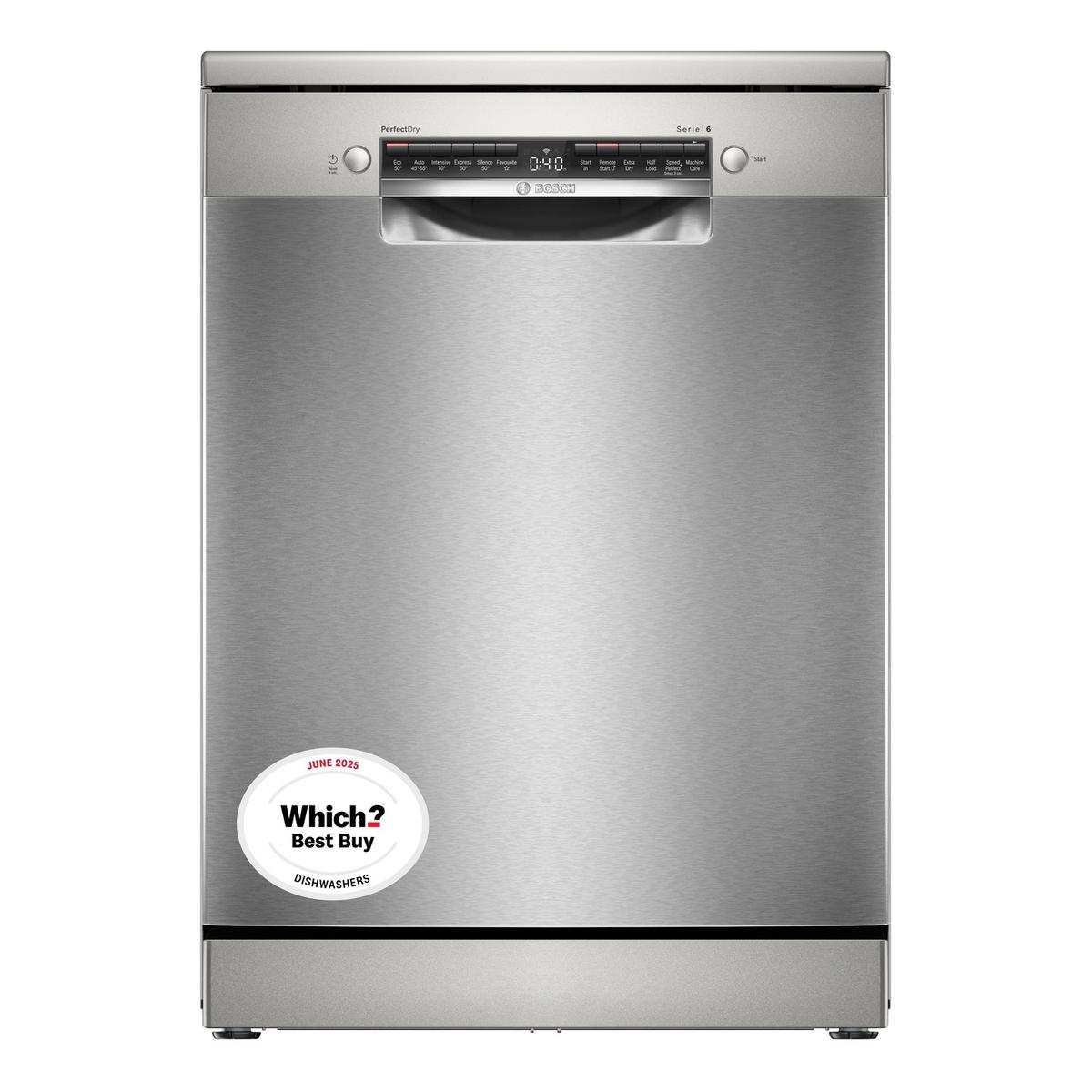 Bosch Series 6 Freestanding Dishwasher - Smart Wi-Fi, B-Rated, Brushed steel anti-fingerprint