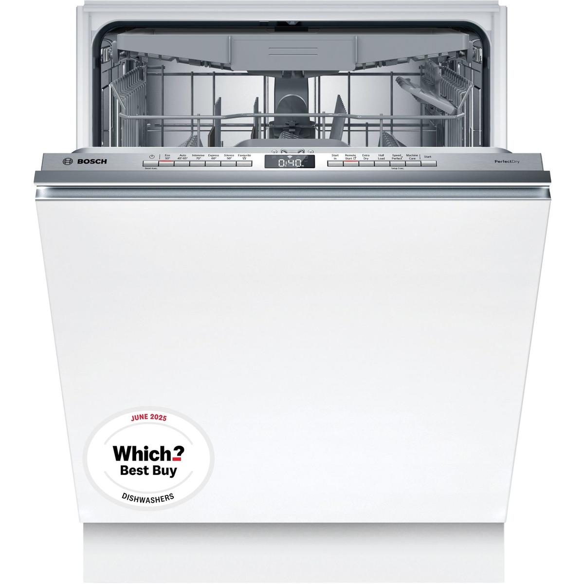 Bosch Series 6 Integrated Dishwasher - Smart Wi-Fi, B-Rated, Silver control panel