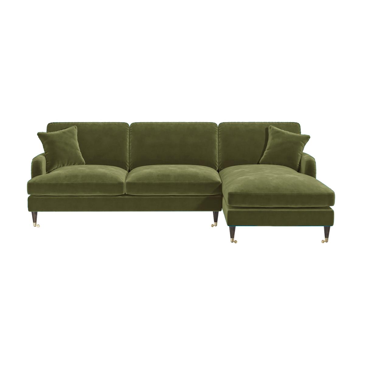 Olive Green Velvet Right Hand 4 Seater Chaise Corner Sofa - Payton