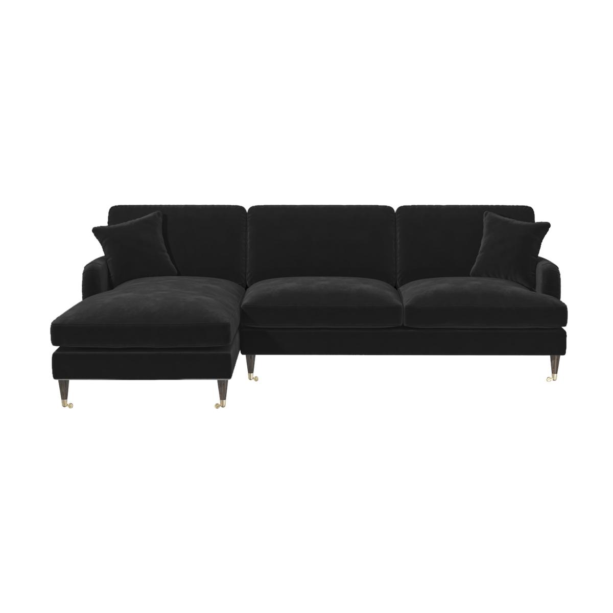 Black Velvet Left Hand Facing 4 Seater Chaise Corner Sofa - Payton