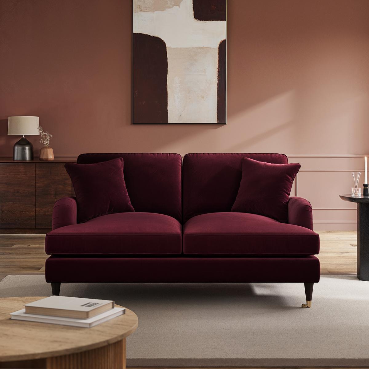 ONLY OPENED - Payton Claret Velvet 2 Seater Sofa