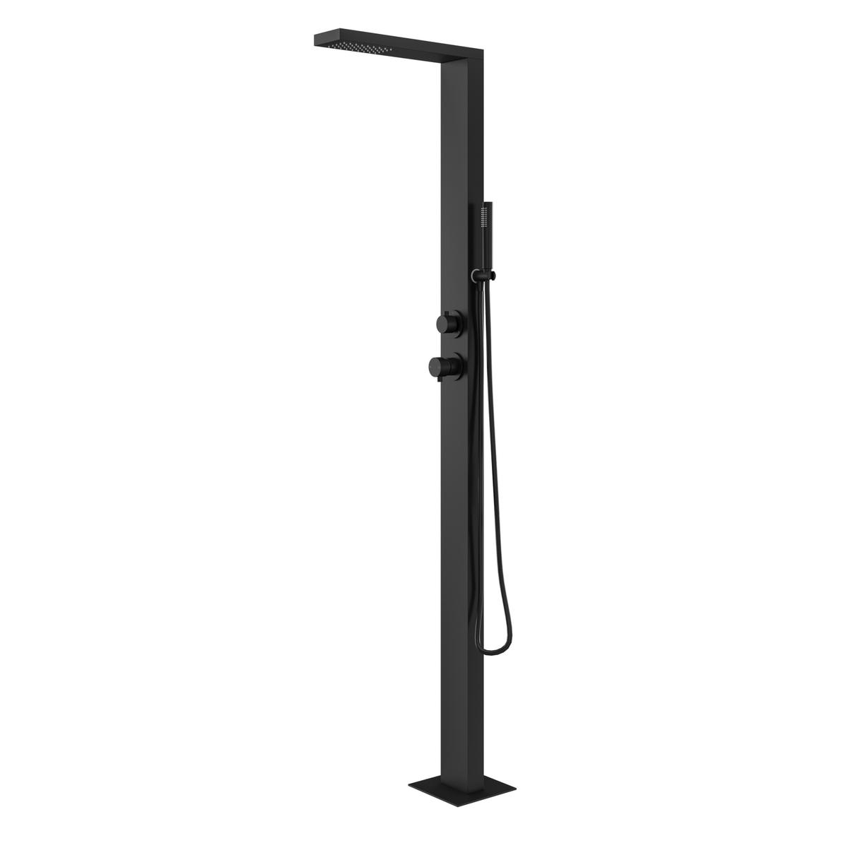 Black Manual Mixer Outdoor Shower with Pencil Hand Shower 2 Outlets - Suva