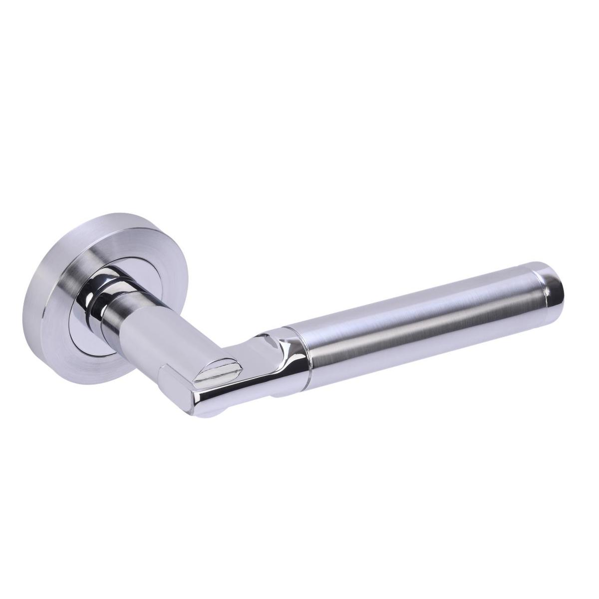 Internal Silver Polished/Satin Chrome Bathroom Lever Door Handle with Lock, Latch and Hinges Pack - 75mm Latch - Tiber - XL Joinery