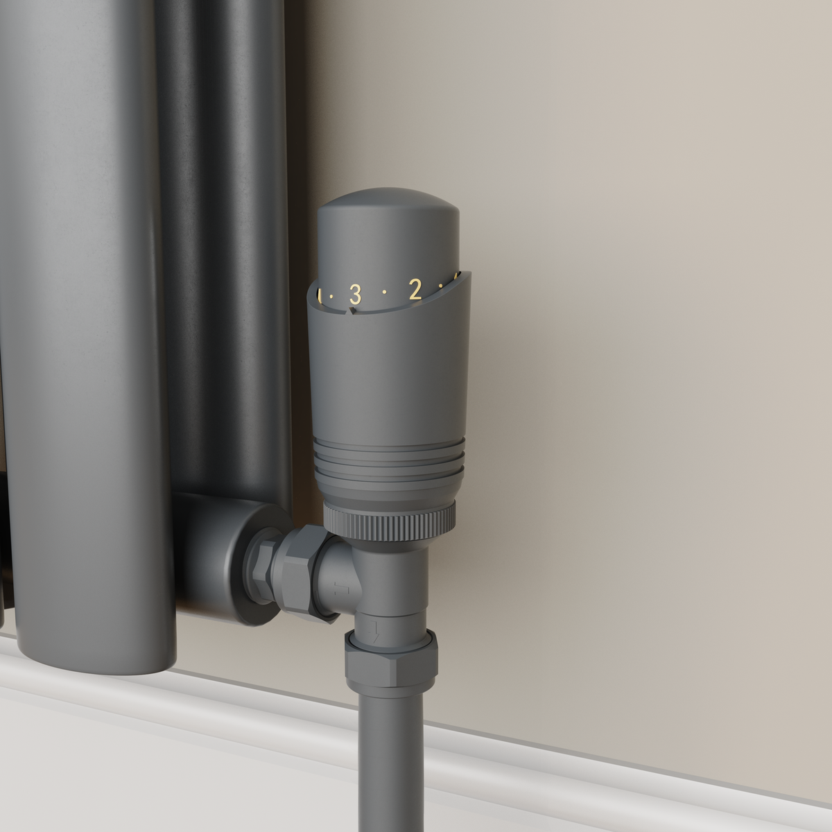 Elego Anthracite Gray Modern TRV Angled Thermostatic Radiator Valves With Lockshield