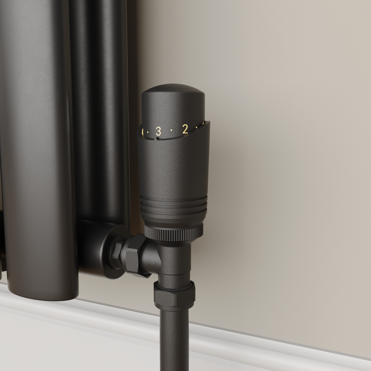 Elego Matte Black Modern TRV Angled Thermostatic Radiator Valves With Lockshield