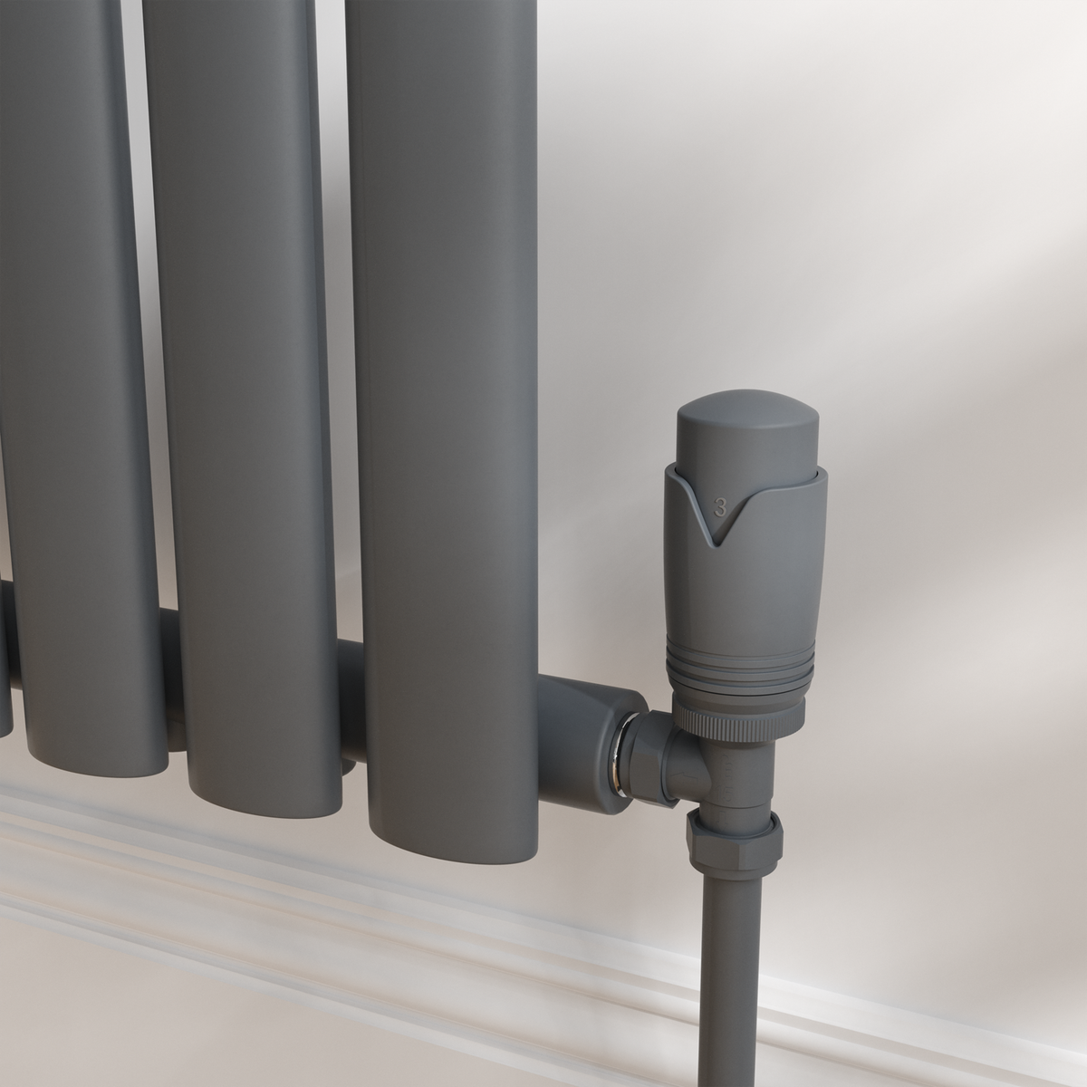 Refurbished Elego Anthracite Gray Modern TRV Angled Thermostatic Radiator Valves With Lockshield