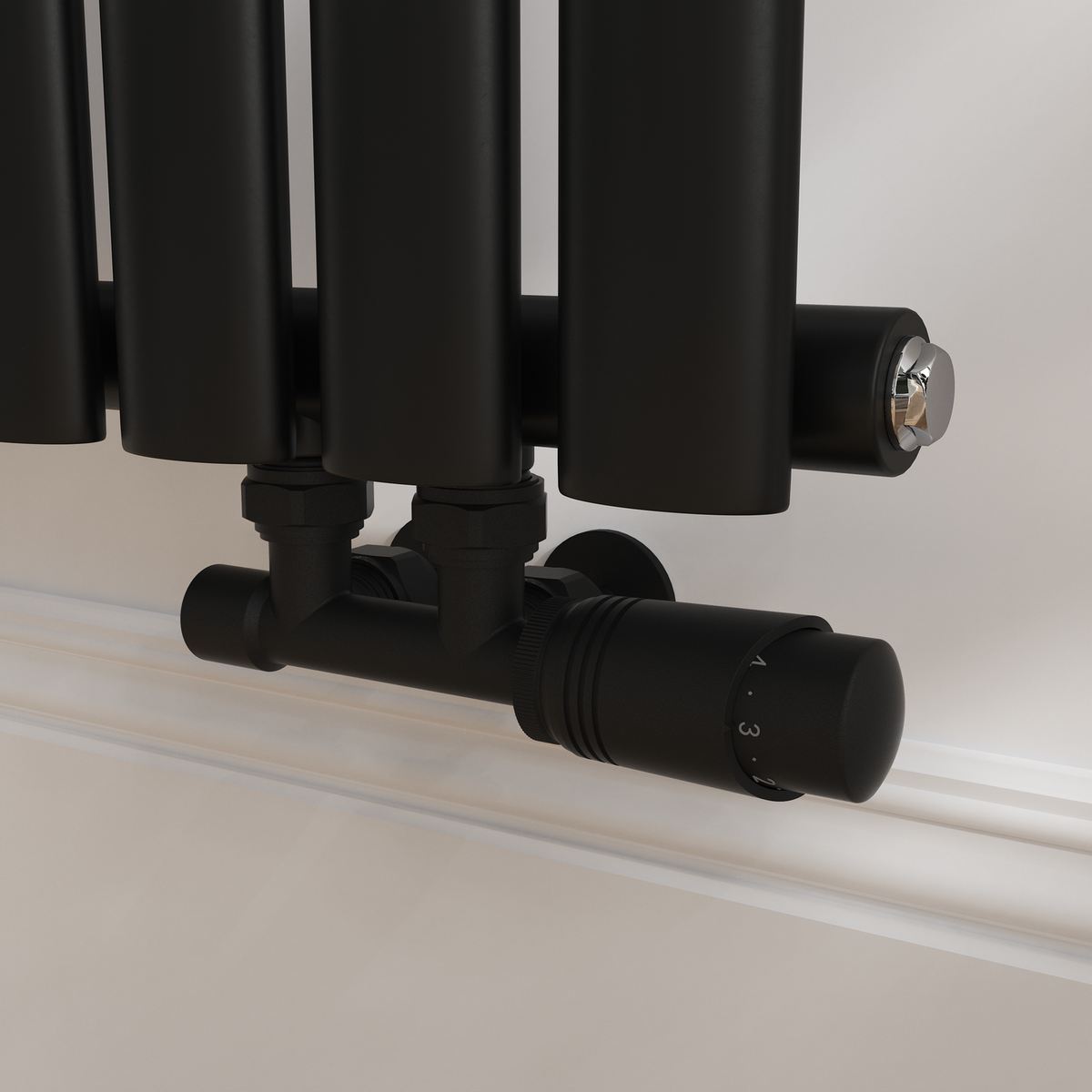 Elego Matte Black Modern TRV H Block Angled Thermostatic Radiator Valves With Lockshield