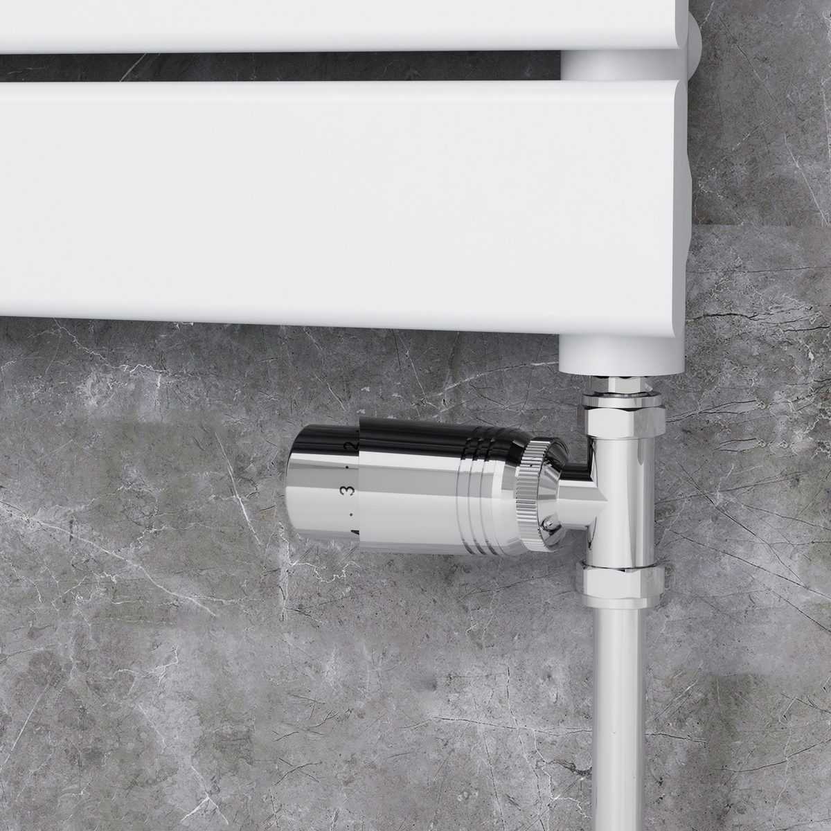 Elego Chrome Modern TRV Straight Thermostatic Radiator Valves With Lockshield