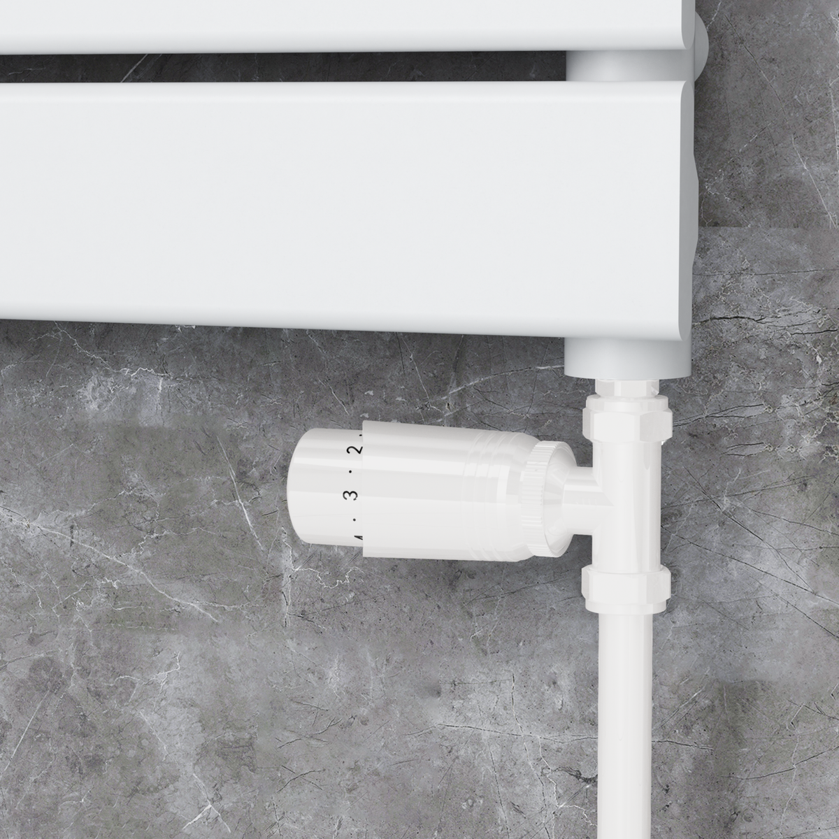 Elego White Modern TRV Straight Thermostatic Radiator Valves With Lockshield