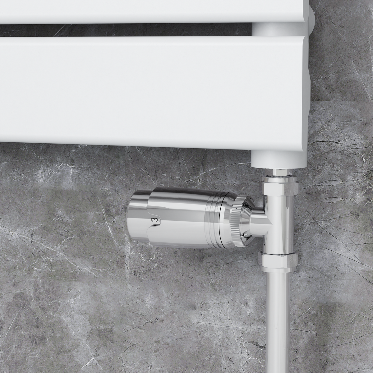 Refurbished Elego Chrome Modern TRV Straight Thermostatic Radiator Valves With Lockshield