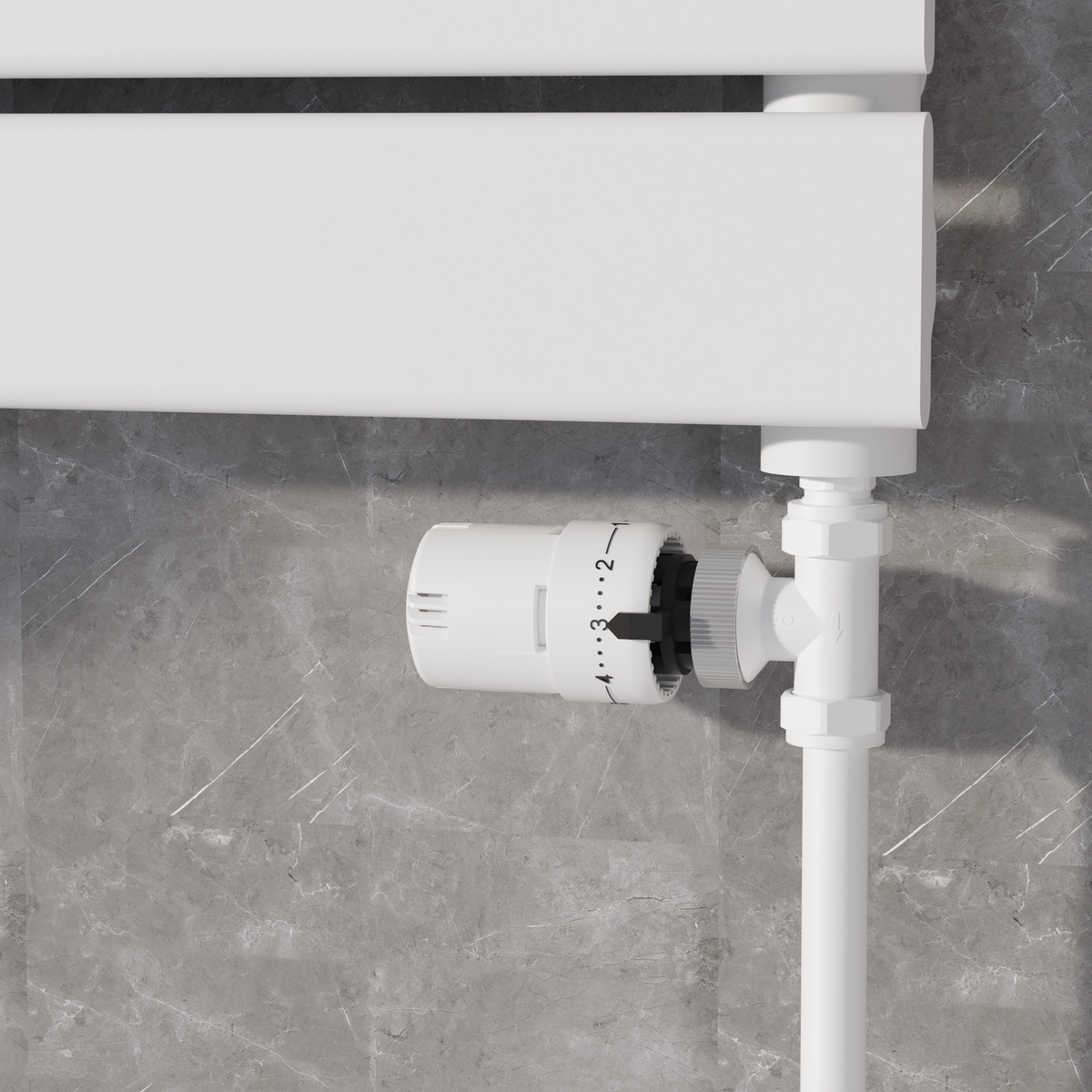 Elego White Modern TRV Straight Thermostatic Radiator Valves With Lockshield