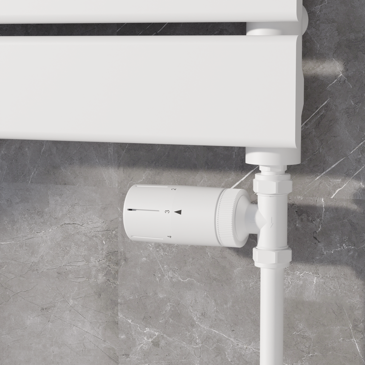 Elego White Modern TRV Straight Thermostatic Radiator Valves With Lockshield