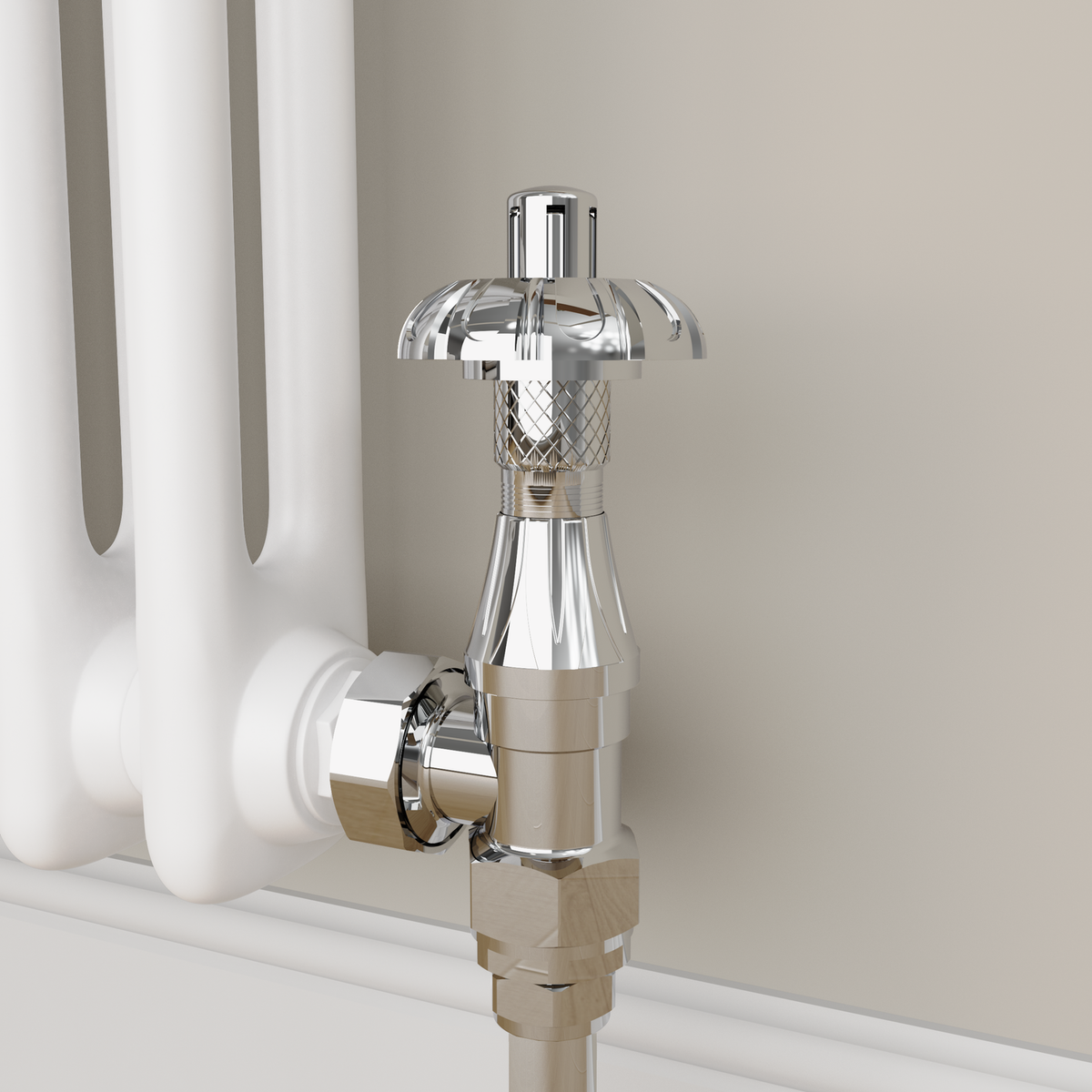 Refurbished Elego Chrome Traditional TRV Angled Thermostatic Radiator Valves With Lockshield