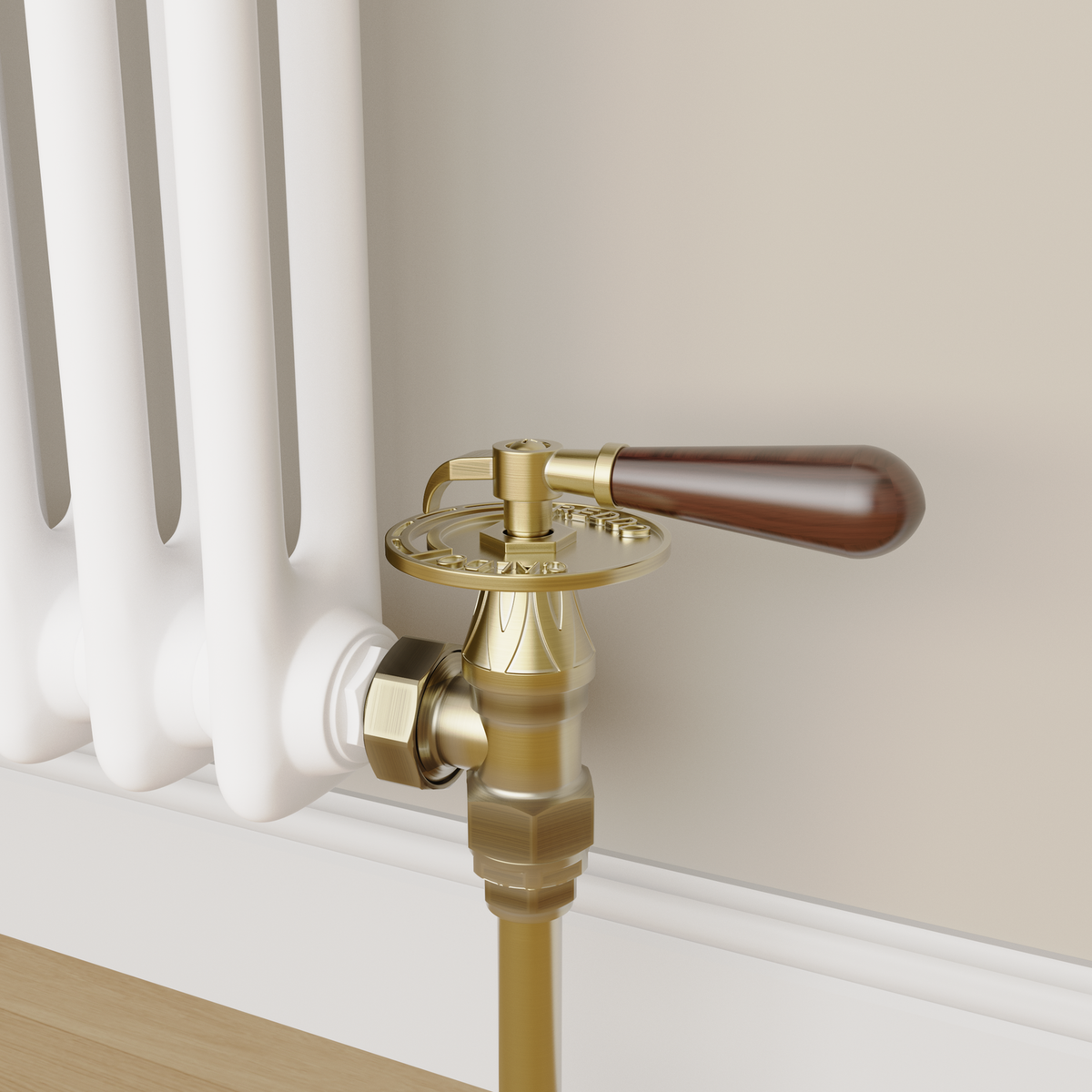 Refurbished - Maesta Antique Brass Traditional Manual Angled Radiator Valves With Lockshield