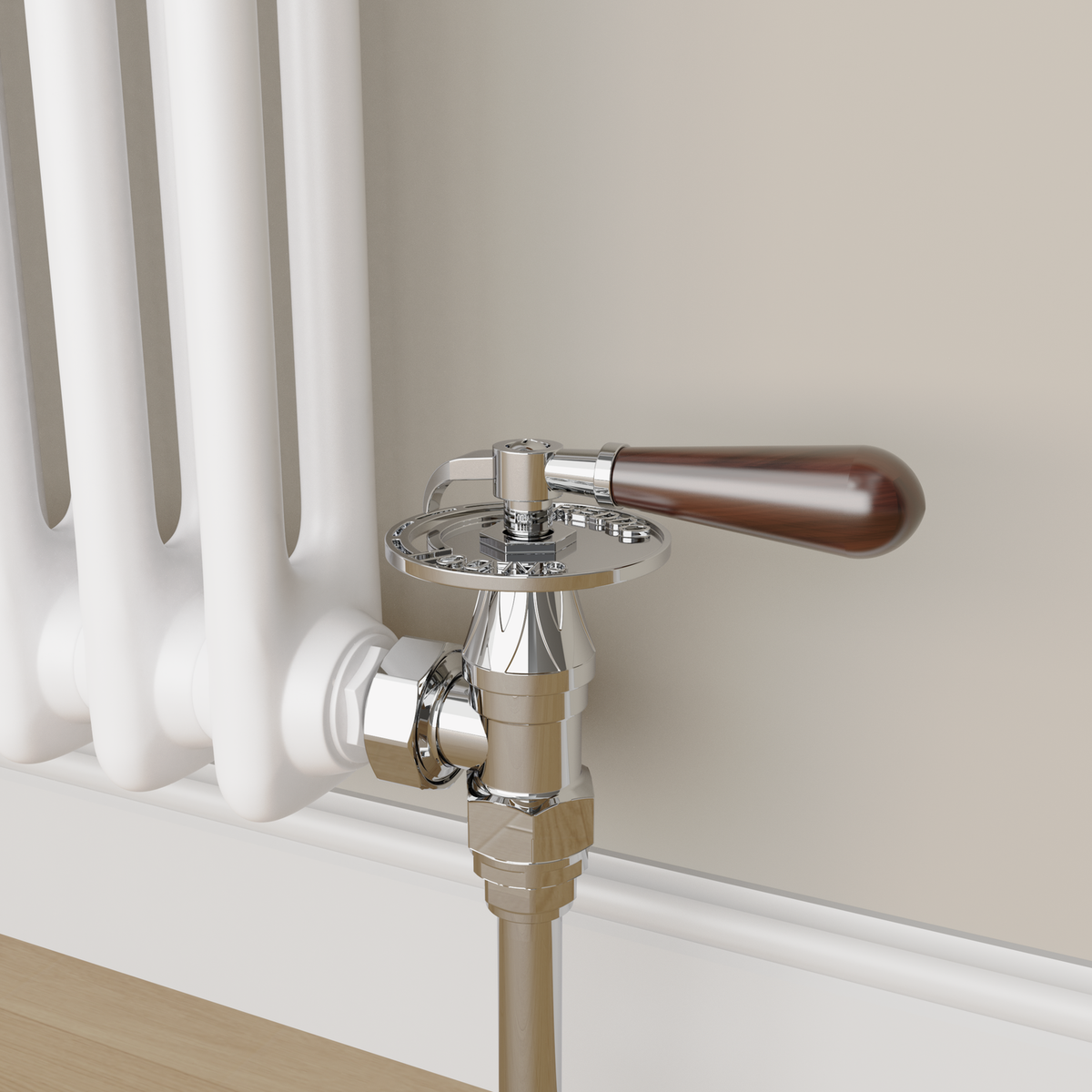 Maesta Chrome Traditional Manual Angled Radiator Valves With Lockshield