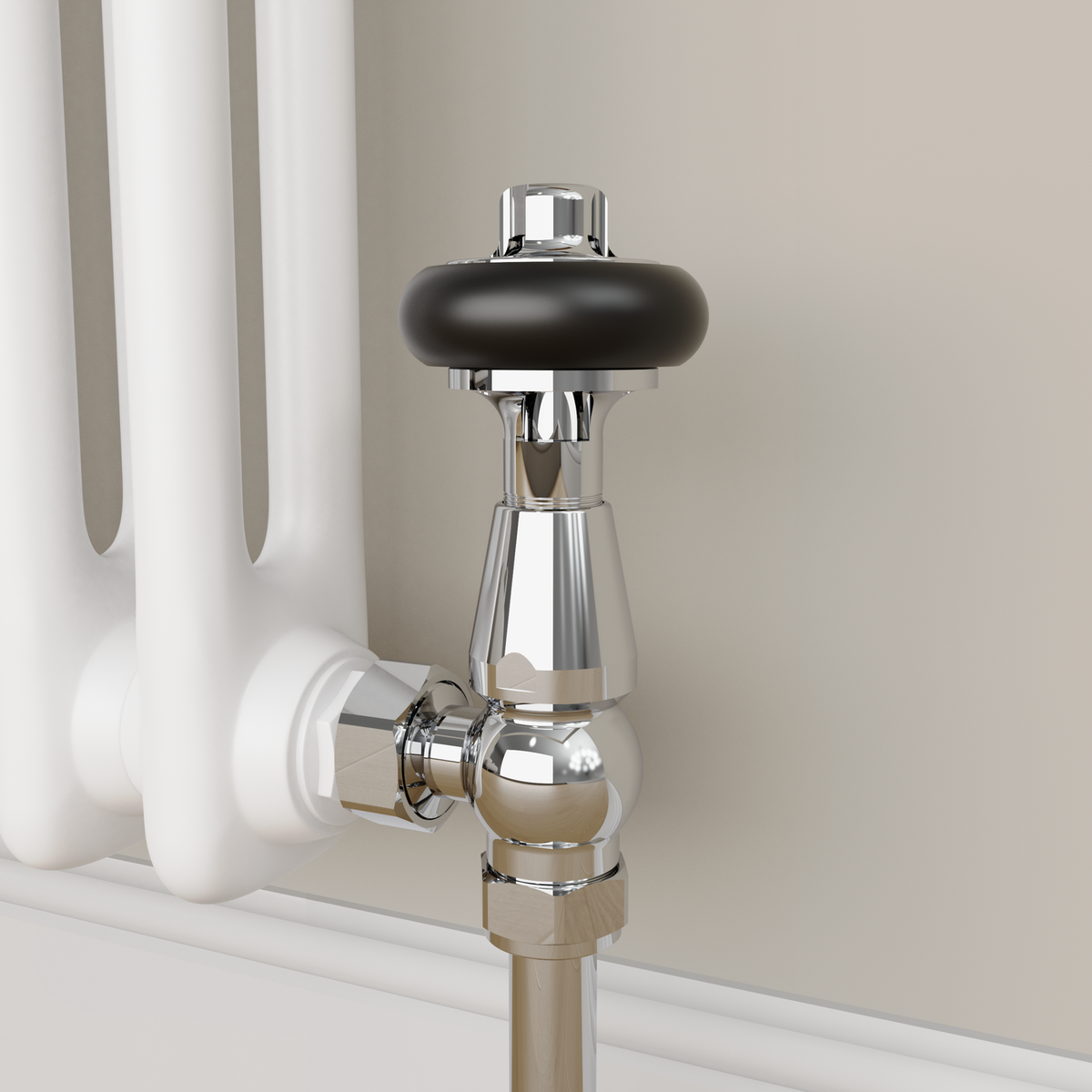 Refurbished - Maesta Chrome Traditional TRV Angled Thermostatic Radiator Valves With Lockshield