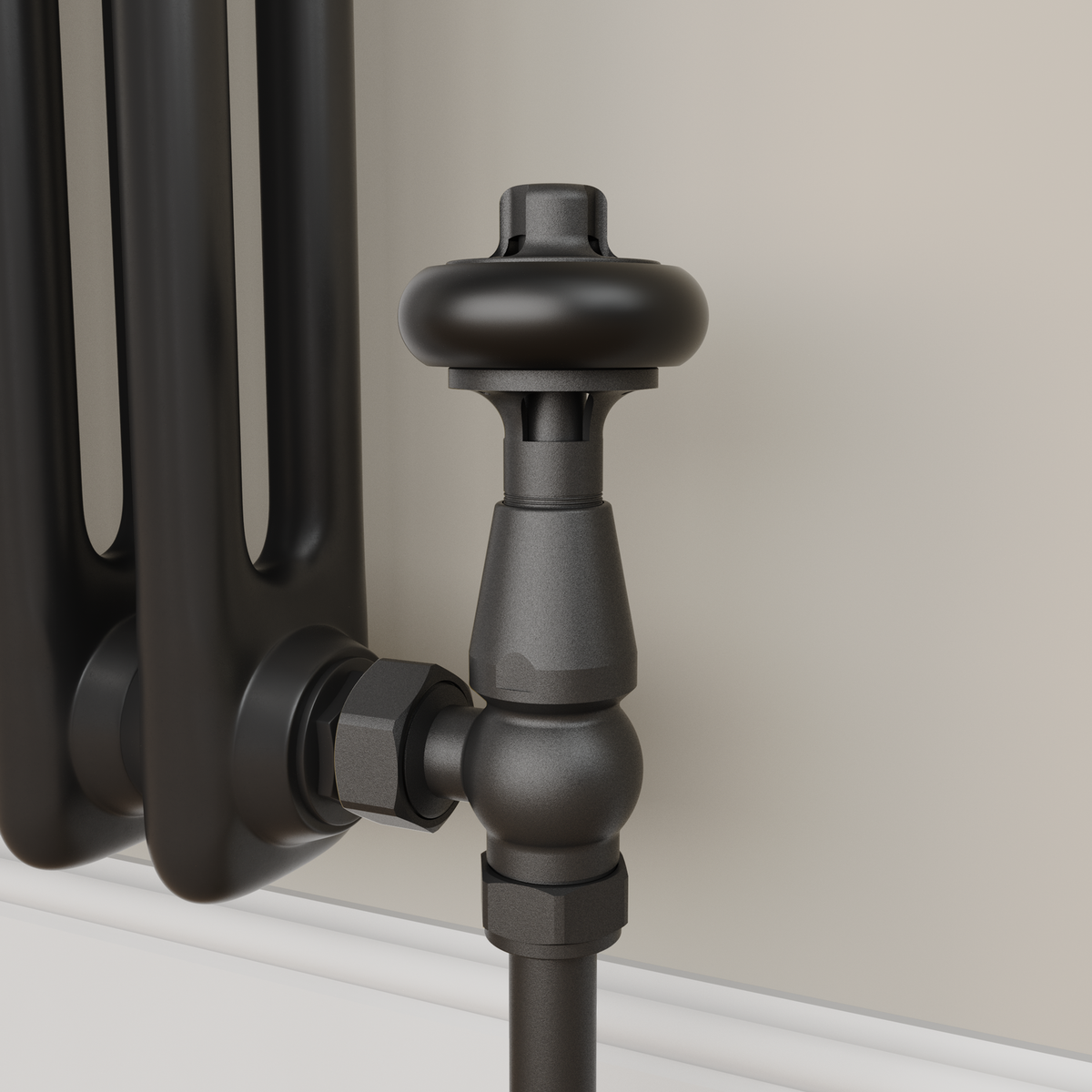 Refurbished - Maesta Matte Black Traditional TRV Angled Thermostatic Radiator Valves With Lockshield