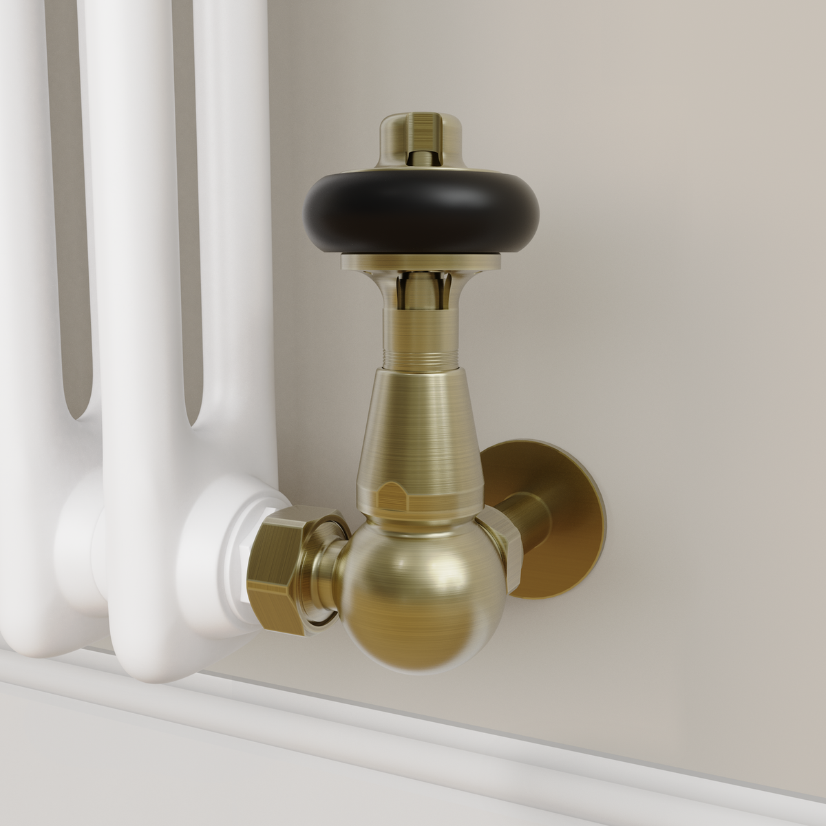 Refurbished Maesta Antique Brass Traditional TRV Corner Thermostatic Radiator Valves With Lockshield