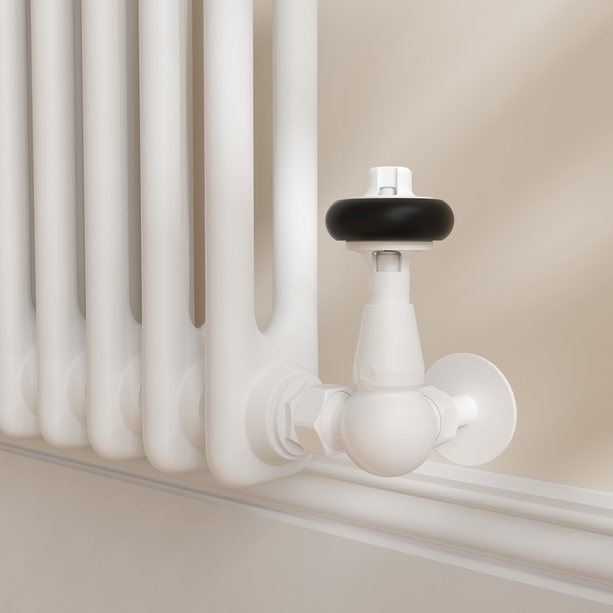 Refurbished Maesta White Traditional TRV Corner Thermostatic Radiator Valves With Lockshield