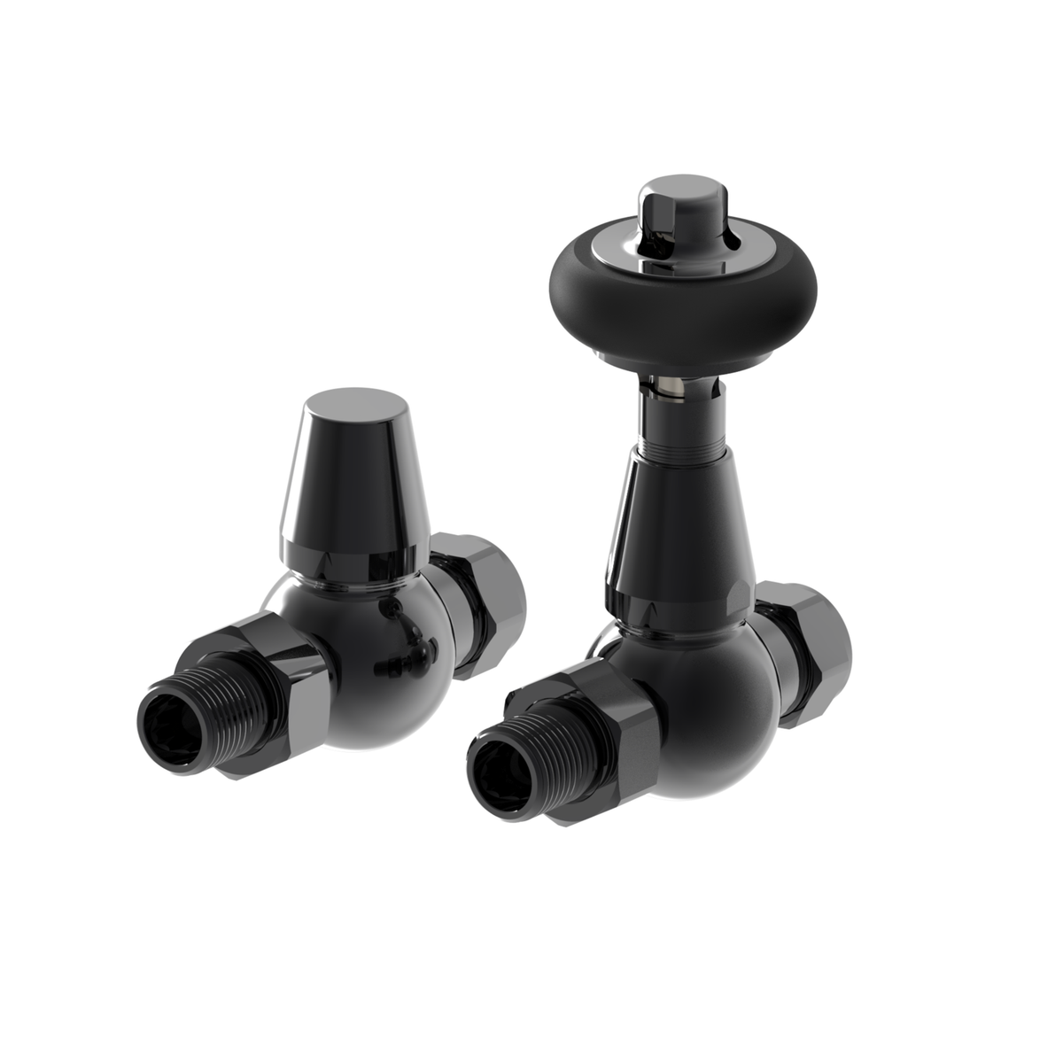 Refurbished Elego Black Nickel Traditional TRV Straight Thermostatic Radiator Valves With Lockshield