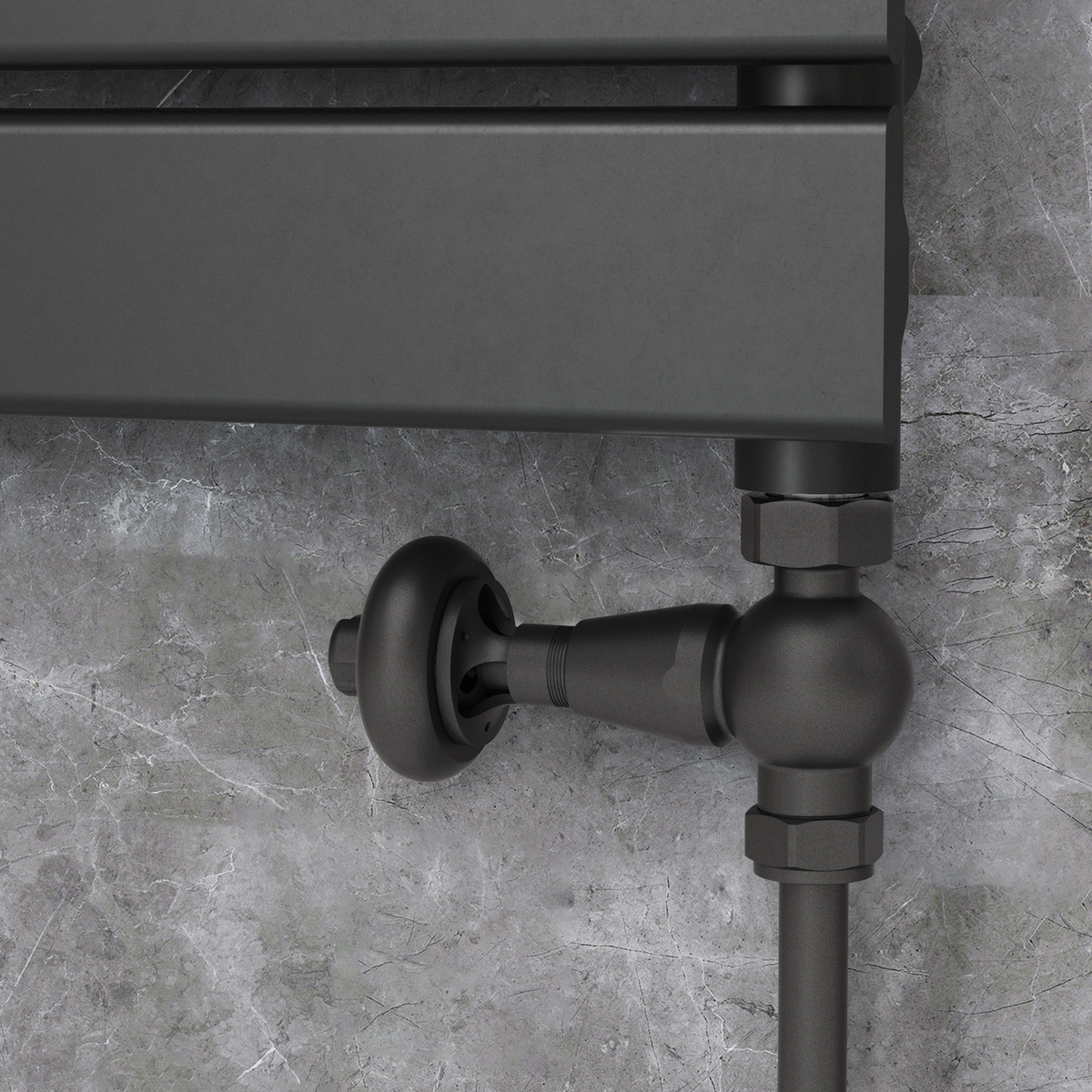 Refurbished - Elego Matte Black Traditional TRV Straight Thermostatic Radiator Valves With Lockshield