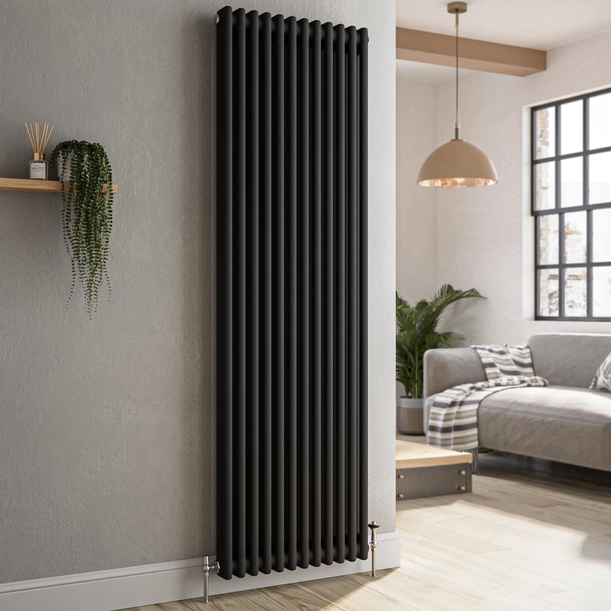 GRADE A1 - Reggio Midnight Black Vertical Double Column Traditional Radiator 1800x560mm 5279 BTU - Cast Iron Style