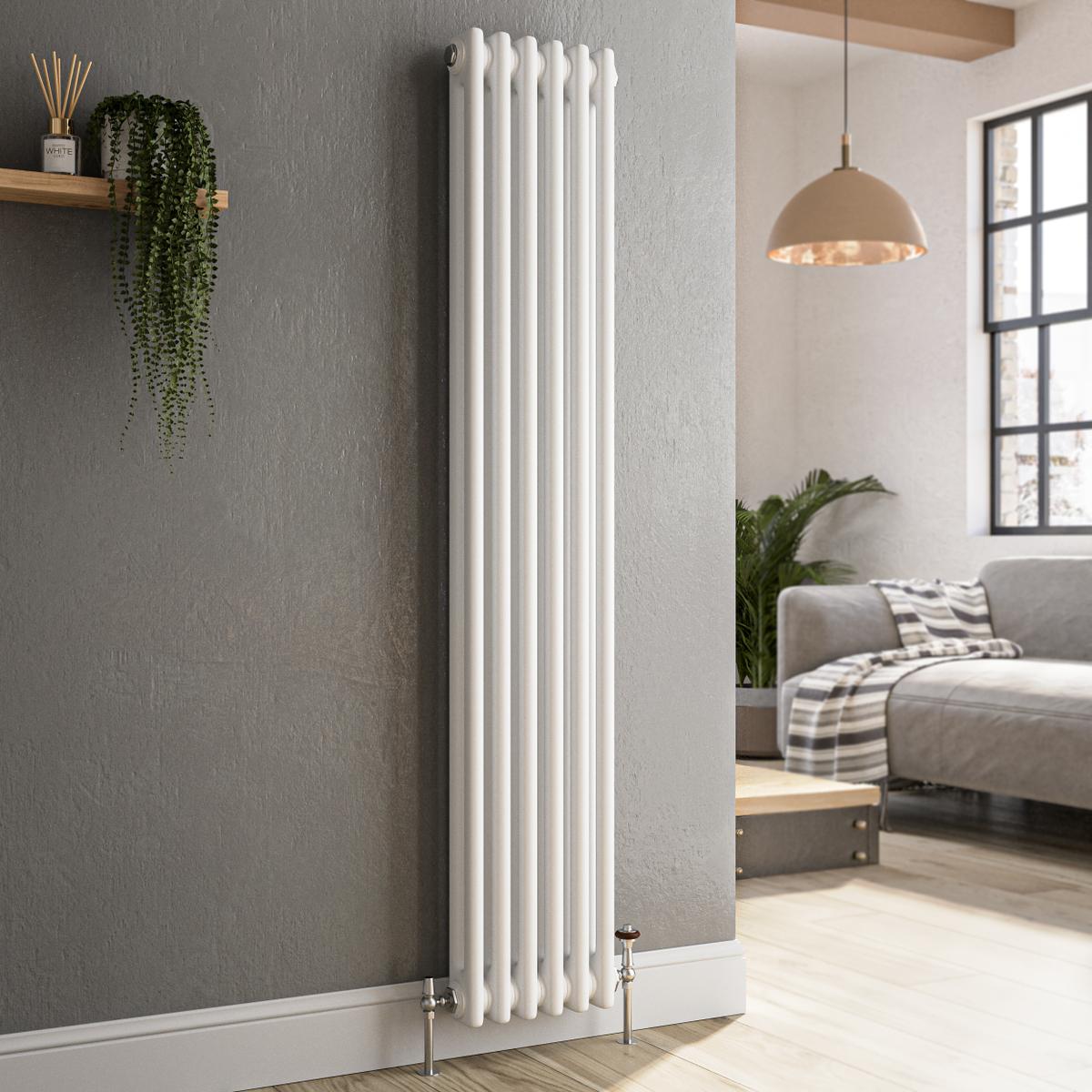 GRADE A1 - Reggio White Vertical Double Column Traditional Radiator 1500x290mm 2229 BTU - Cast Iron Style