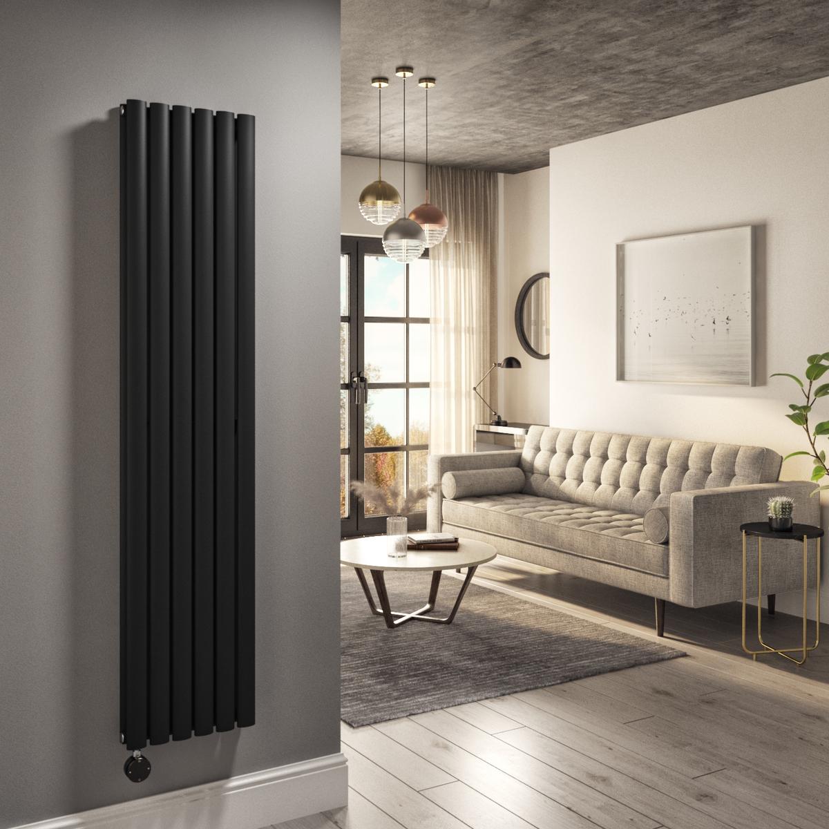 Midnight Black Vertical Smart Electric Radiator with Wi-Fi Thermostat - 1200W - Double Panel H1600xW354mm - Bathroom Safe