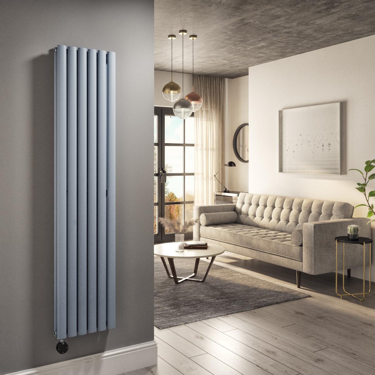 Light Grey Vertical Smart Electric Radiator with Wi-Fi Thermostat - 1200W - Double Panel H1600xW354mm - Bathroom Safe