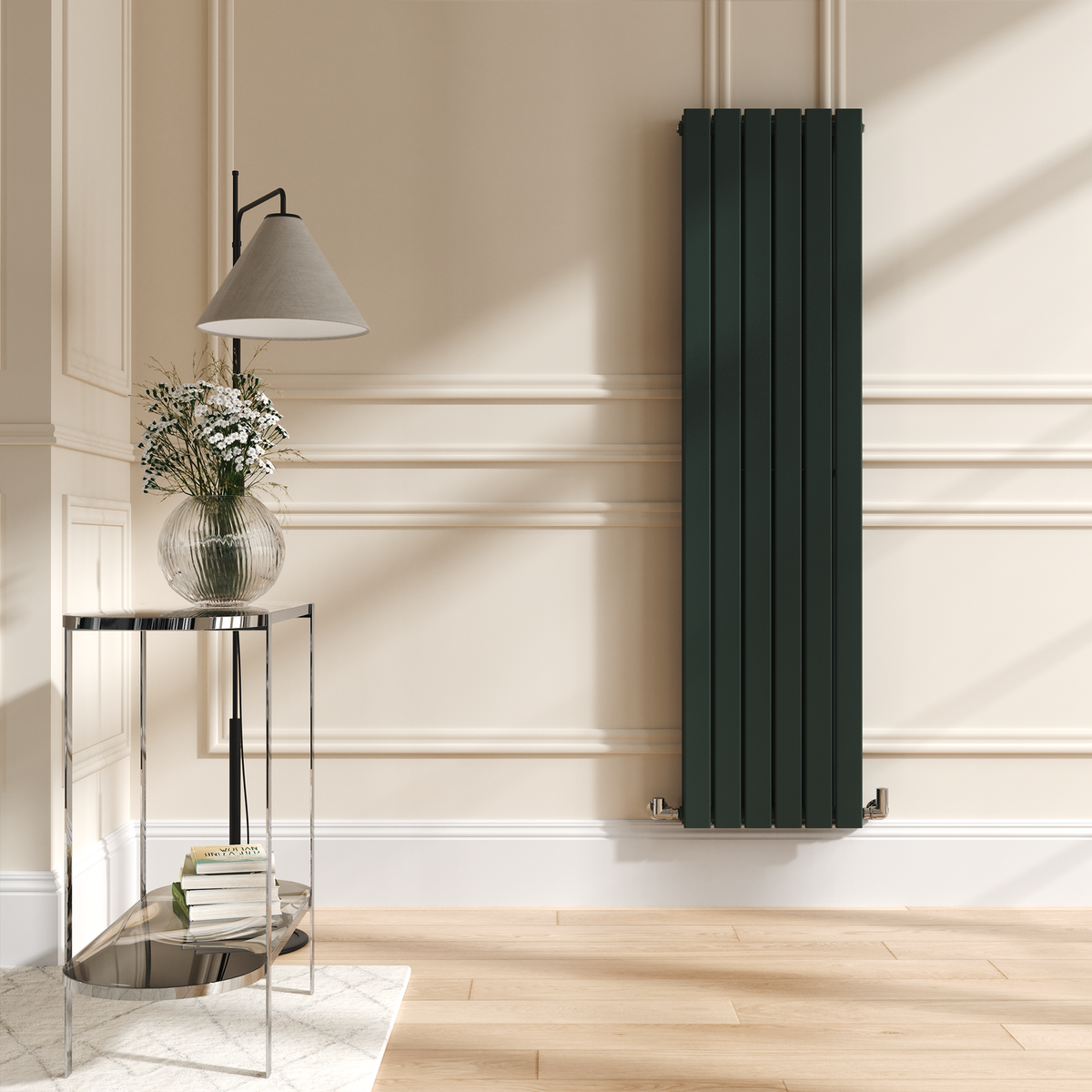 Riace Evergreen Vertical Flat Designer Radiator 1600x408mm Double Panel 3687 BTU