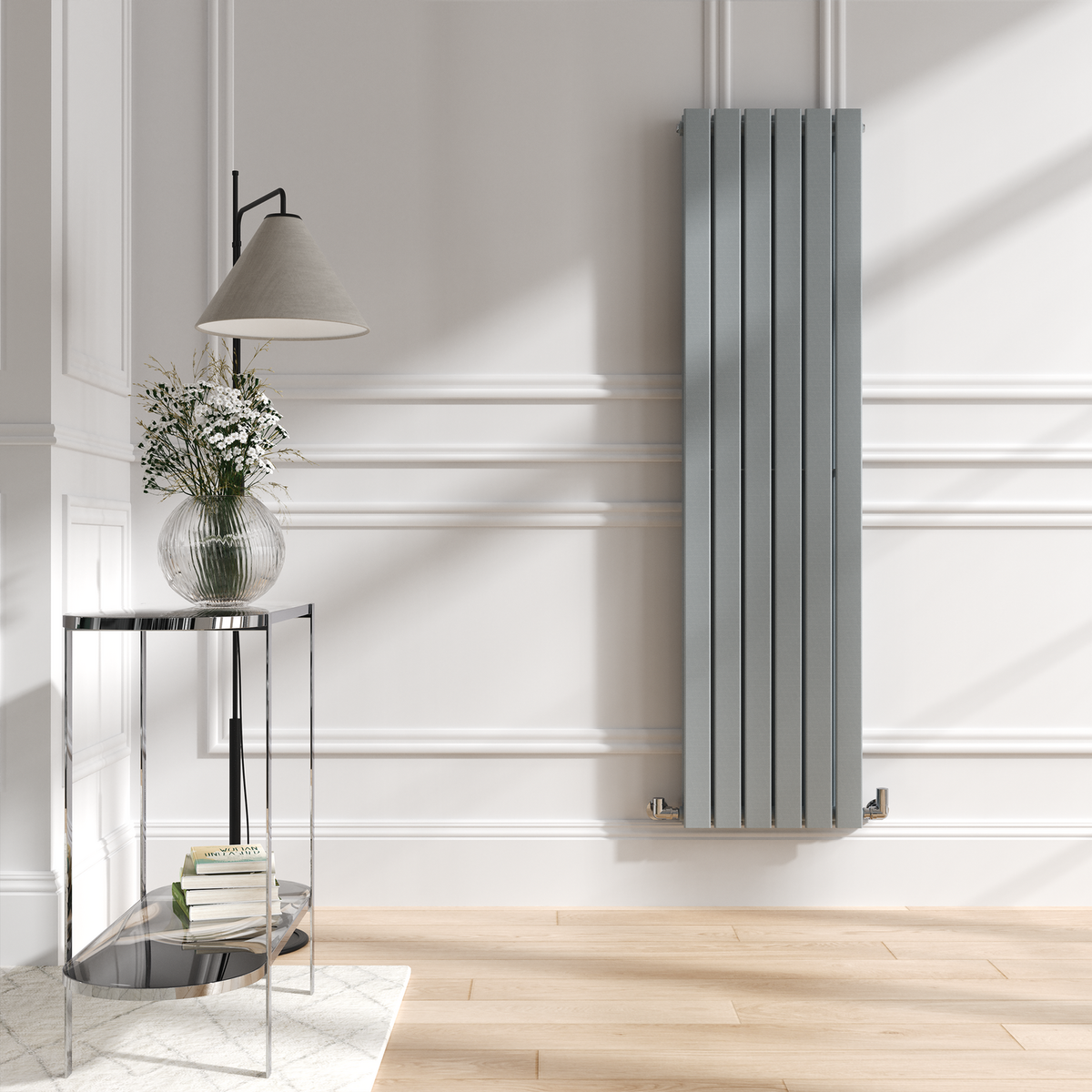 GRADE A1 - Riace Salt & Pepper Vertical Flat Designer Radiator 1600x408mm Double Panel 3687 BTU